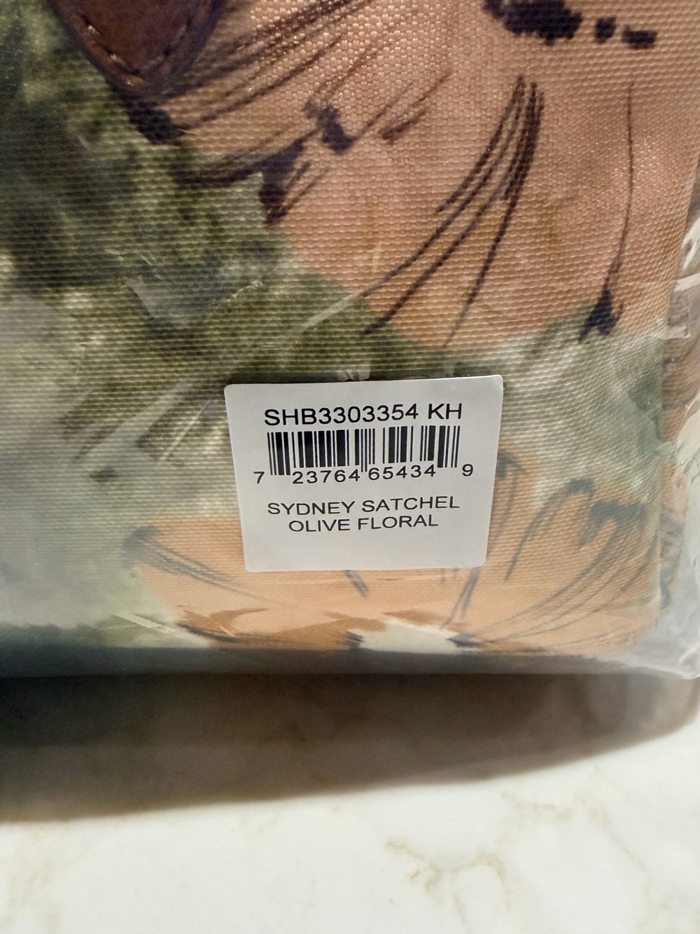 Fossil Olive Floral Sydney Satchel Bag with Brown Trim - Picture 3 of 3